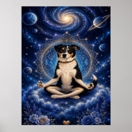 Meditatie Driekleurige Hond Kosmische Zen Yoga Man Poster