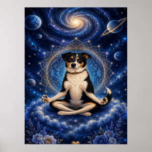 Meditatie Driekleurige Hond Kosmische Zen Yoga Man Poster
