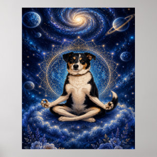 Meditatie Driekleurige Hond Kosmische Zen Yoga Man Poster