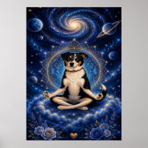 Meditatie Driekleurige Hond Kosmische Zen Yoga Man Poster