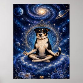 Meditatie Driekleurige Hond Kosmische Zen Yoga Man Poster