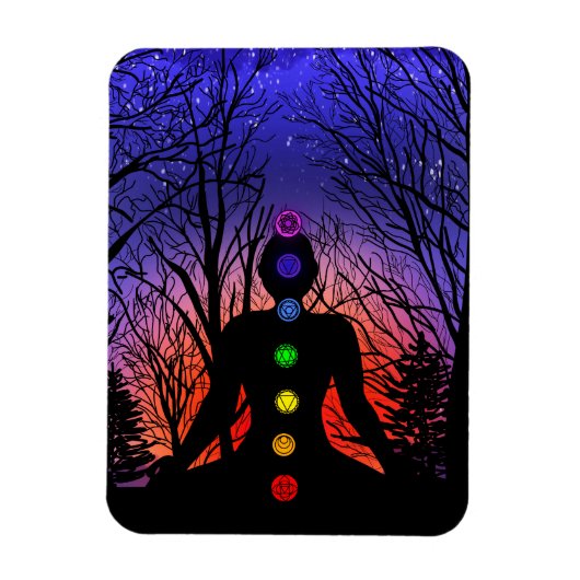 Meditatie en de bomen op een sterrenavond om 's na magneet (Verticaal)