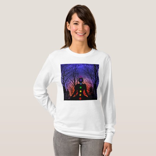 Meditatie en de bomen op een sterrennacht t-shirt (Voorkant volledig)