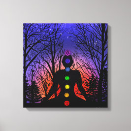 Meditatie in het park | Yoga, Trees en Sunset Canvas Afdruk