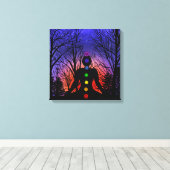 Meditatie in het park | Yoga, Trees en Sunset Canvas Afdruk (Insitu (Houten vloer))