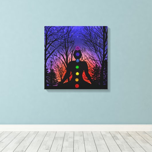 Meditatie in het park | Yoga, Trees en Sunset Canvas Afdruk (Insitu (Houten vloer))