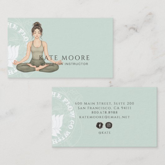 Meditatie-instructeur Sage Green Visitekaartje (Voorkant / Achterkant)