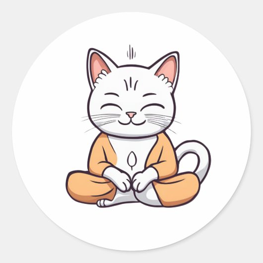 Meditatie kat 2 ronde sticker (Voorkant)