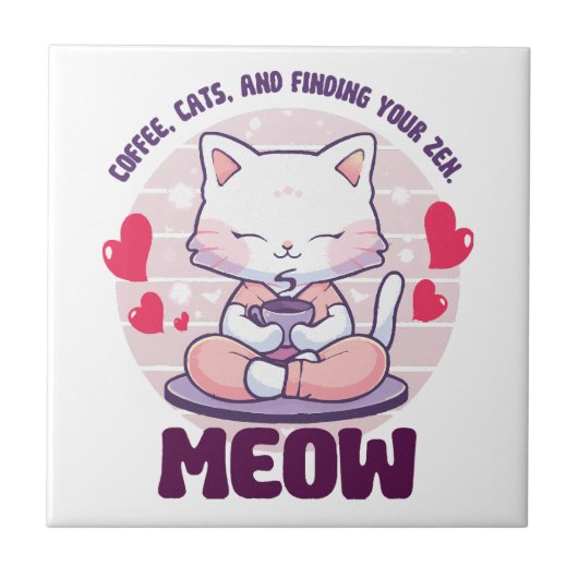 Meditatie kat - Kawaii kat Tegeltje (Voorkant)
