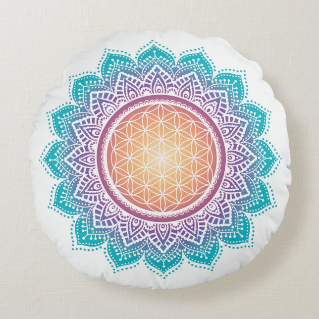Meditatie kussen Mandala bloem van het leven (Voorkant)