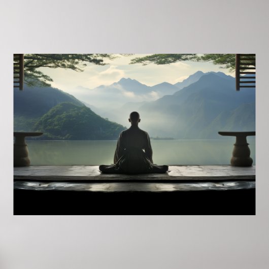 Meditatie monnik rustige vreedzame Natuur Poster (Voorkant)