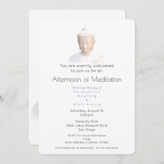 Meditatie Ontmoet Serene Boeddha in het Wit Kaart (Voorkant / Achterkant)