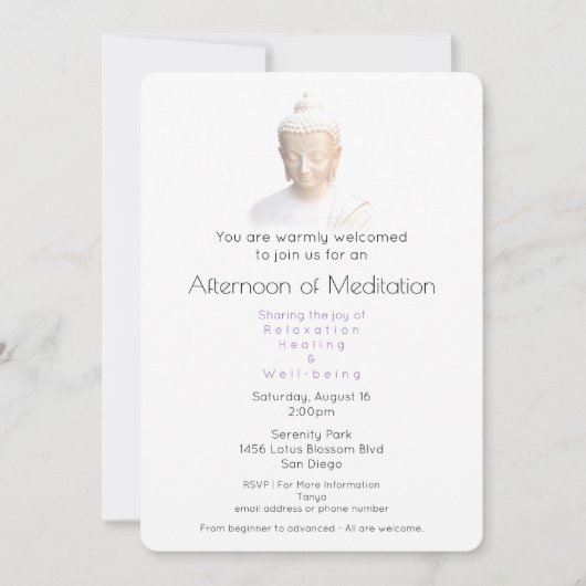 Meditatie Ontmoet Serene Boeddha in het Wit Kaart (Voorkant)