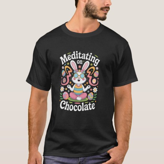 Meditatie over Chocolade Grappige Yoga Pasen T-shirt (Voorkant)