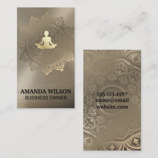 Meditatie-pictogram | Metallic gouden Mandala patr Visitekaartje (Voorkant / Achterkant)