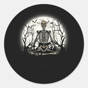 Meditatie Skelet Yoga Lover Halloween Moon Kosten Ronde Sticker