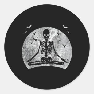 Meditatie Skelet Yoga Lover Halloween Moon Kosten Ronde Sticker