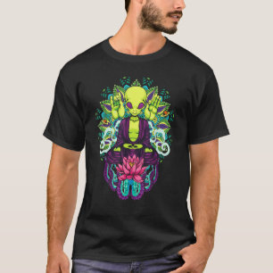 Meditatie van Alien Mandala Pink Lotus Flower Alie T-shirt