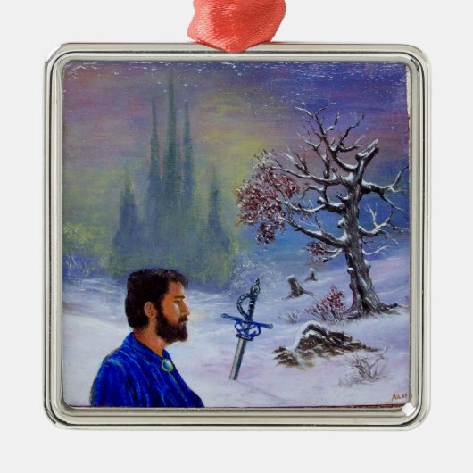 MEDITATIE VAN EEN RIDDER METALEN ORNAMENT (Voorkant)