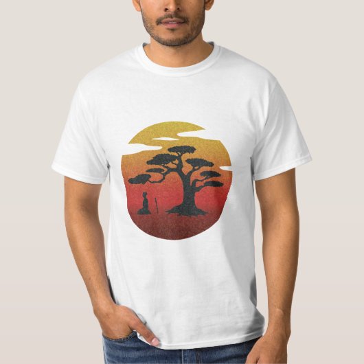 Meditatie van Samurai op zonsondergang T-shirt (Voorkant)