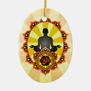 Meditatie Yoga Aum, oranje en geel Keramisch Ornament