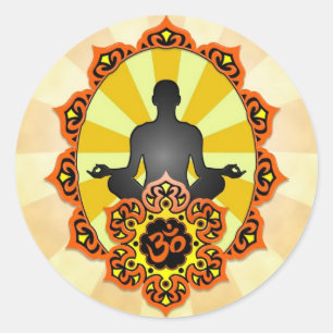 Meditatie Yoga Aum, oranje en geel Ronde Sticker