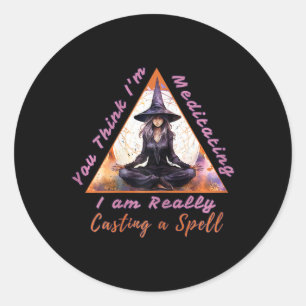 Meditatie Yoga Heks Die Een Spreuk Uitspreekt, Hal Ronde Sticker