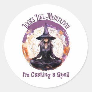Meditatie Yoga Heks Die Een Spreuk Uitspreekt, Hal Ronde Sticker