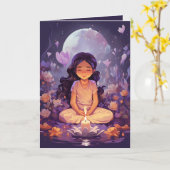 Meditatie Yoga Meisje Kristal Paarse Lotus Verjaar Kaart (Gele Bloem)