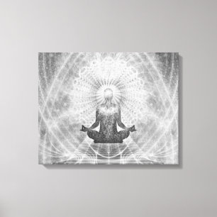 "MEDITATIE" Yoga Pose MINIMALISTISCH Zilver Grijs Canvas Afdruk