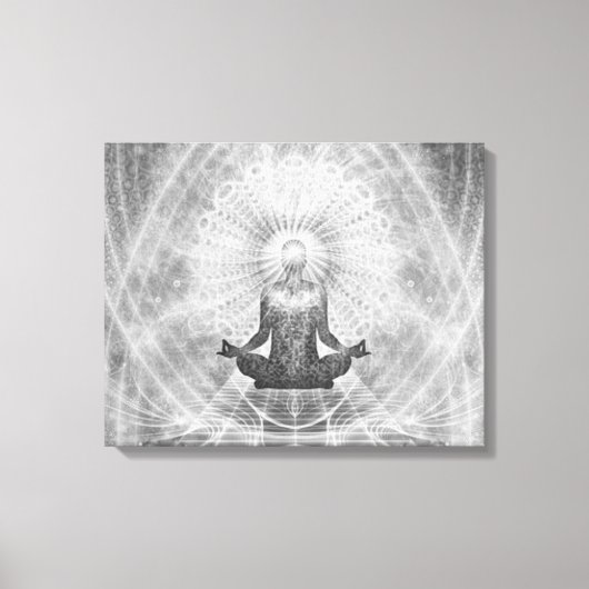 "MEDITATIE" Yoga Pose MINIMALISTISCH Zilver Grijs Canvas Afdruk (Voorkant)