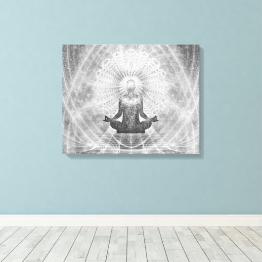 "MEDITATIE" Yoga Pose MINIMALISTISCH Zilver Grijs Canvas Afdruk (Insitu (Houten vloer))