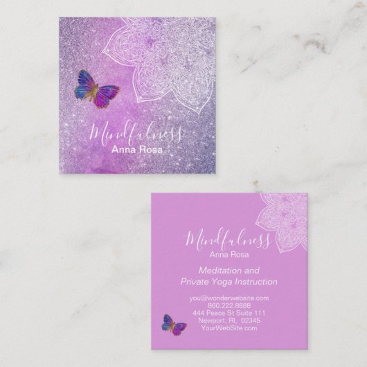** Meditatie .  Yoga Reik Mandala Butterfly Vierkante Visitekaartje (Voorkant / Achterkant)
