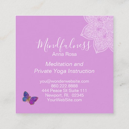 ** Meditatie .  Yoga Reik Mandala Butterfly Vierkante Visitekaartje (Achterkant)