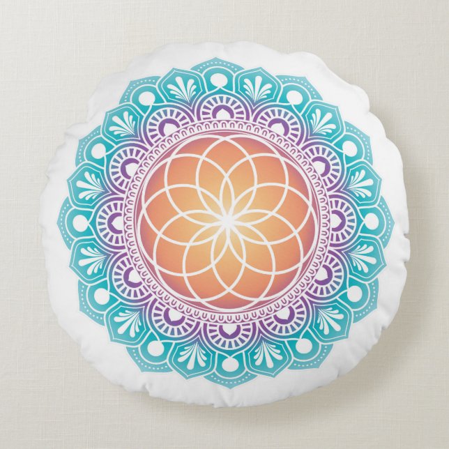 Meditatiekussens Mandala Zaad van het leven Rond Kussen (Voorkant)