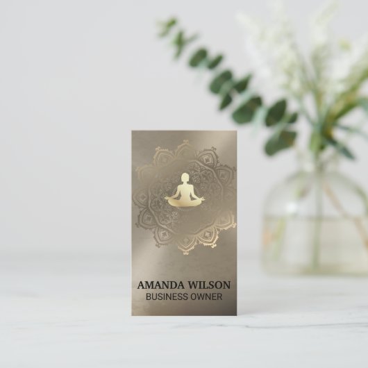 Meditatiepictogram | Metallic gouden mandala-patro Visitekaartje (Staand voorkant)