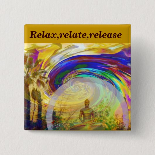 Meditaties en kleuren_ vierkante button 5,1 cm (Voorkant)