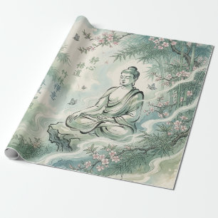 Meditatieve Boeddha Bamboe Inkt Kunst Cadeaupapier