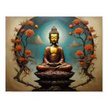 Meditatieve Gautama Boeddha met bloemenboom