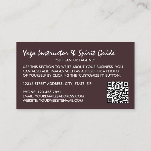 Meditatieve houding, Yoga Instructor Visitekaartje (Achterkant)