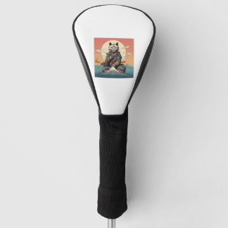 Meditatieve samoerai kat een reis boven de berg Fu Golfheadcover