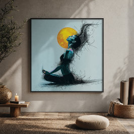Meditatieve vrouw Gouden Maan Yoga-houding  Canvas Afdruk