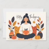 Meditatieve vrouw met pompoen Happy Thanksgiving Kaart (Voorkant)
