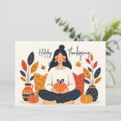 Meditatieve vrouw met pompoen Happy Thanksgiving Kaart (Staand voorkant)