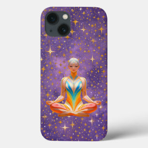 Meditatieve vrouw & sterrenhemel paarse lucht Case-Mate iPhone case