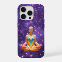 Meditatieve vrouw & sterrenhemel paarse lucht