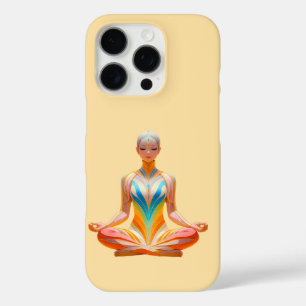 Meditatieve vrouw tegen pastelgele achtergrond iPhone 16 pro hoesje
