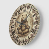 Meditating Bear Wall Clock – Wood-Burned style  Grote Klok (Hoek)
