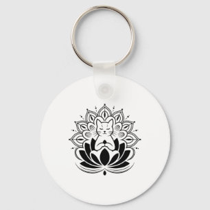 Meditating Cat Lotus Bloem Zen Yoga Enthousiast Te Sleutelhanger