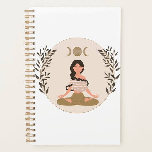 Meditating woman moon phases leaf boho classic planner (Voorkant)